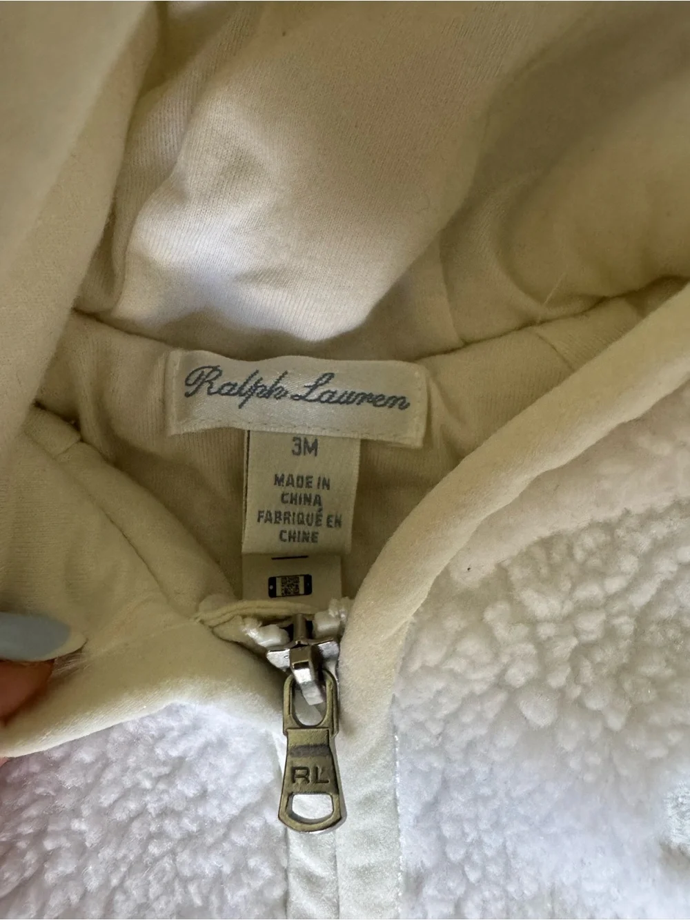 Ralph Lauren White Sherpa Hooded Footed One-Piece